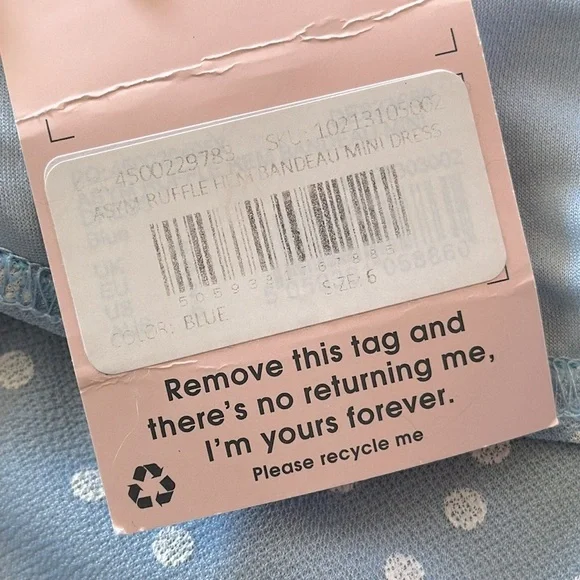 MISSGUIDED Asymmetrical Baby Blue/White Polka Dot Ruffle Hem Bandeau Mini Dress - Picture 8 of 10